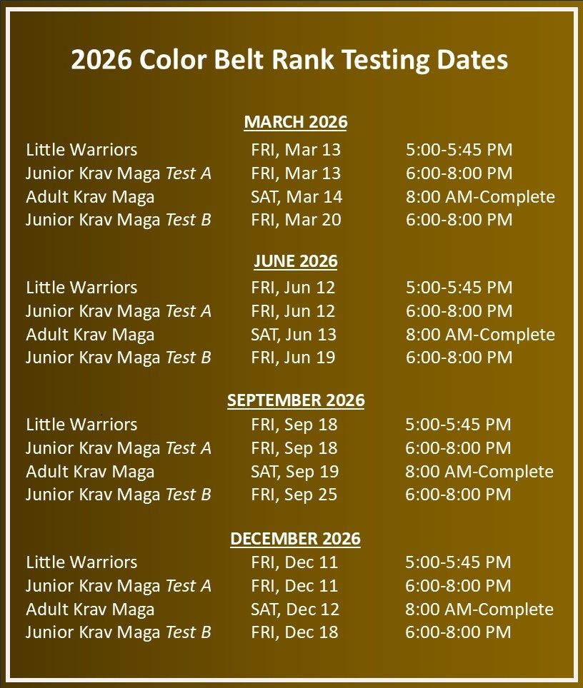 2026Color belt test dates